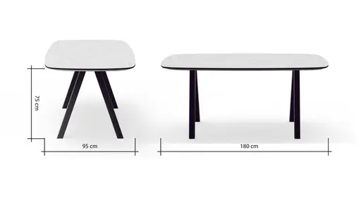 Esstisch Jari - LB ca. 180x95 cm, Keramik, Weiß