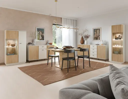 Vitrine - B ca. 62 cm, Kaschmir, Cremona Eiche Nachbildung