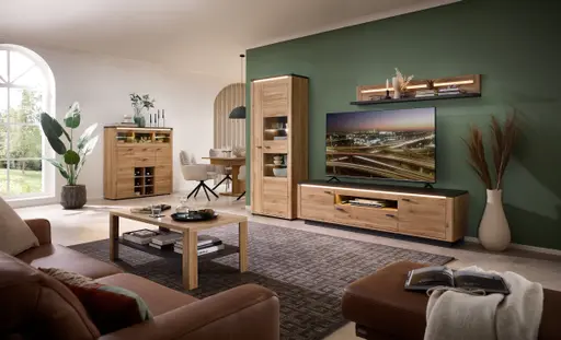 TV-Lowboard - mit Beleuchtung, B ca. 199 cm, Eiche Nachbildung, Eiche dunkel Nachbildung