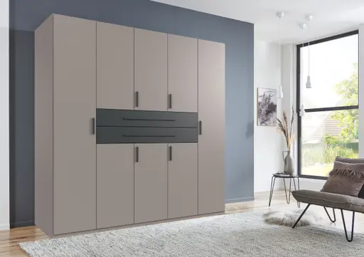 Drehtürenschrank- B ca. 225 cm, Saharagrau, Grafit