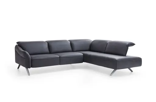 Ecksofa Bormio - 2,5-Sitzer mit Ecke rechts inklusive Relaxfunktion (motorisch), Leder, Schwarz