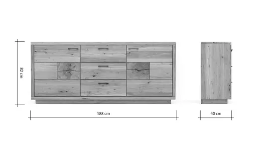 Sideboard Hartford - Eiche massiv, mit Hirnholzapplikation