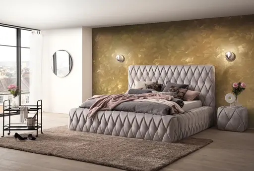 Polsterbett - Liegefläche ca. 180x200 cm, Stoff, Silber