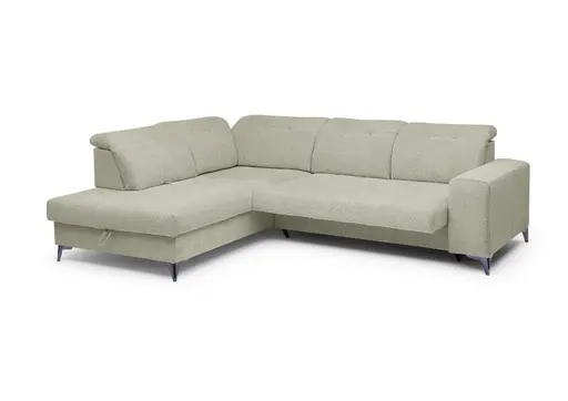 Ecksofa - Ecke links mit 2-Sitzer, Kopfteil verstellbar, Sitztiefe verstellbar motorisch, Stoff, Perlmutt