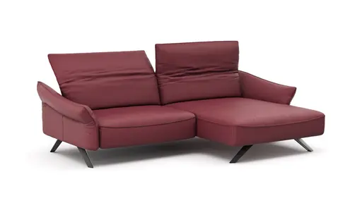 Ecksofa Bormio - 1,5-Sitzer, Longchair rechts, inkl. Kopfteilverstellung, Leder, Weinrot