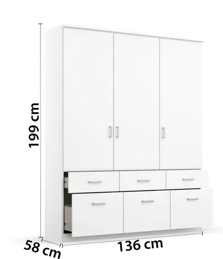 Drehtürenschrank ROYAN- B ca. 136 cm, Weiß