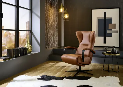 Sessel - GR.L, Relaxfunktion motorisch, Leder, Cognac