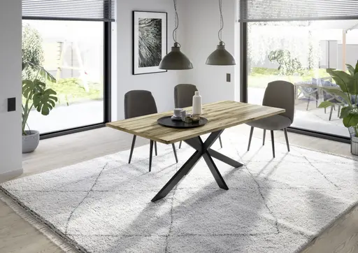 Esstisch - LB ca. 180x90 cm, Plankeneiche, Schwarz