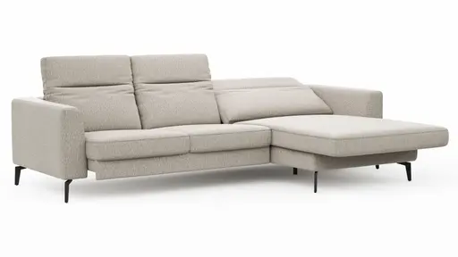 Ecksofa Rafaela 2.0 - 2,5-Sitzer mit Longchair rechts inkl. Sitzvorzug, Kopteilverstellung motorisch und Relaxfunktion motorisch im Longchair, Stoff, Champagner