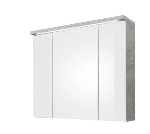 Spiegelschrank- B ca. 80 cm, Betonoptik, Weiß