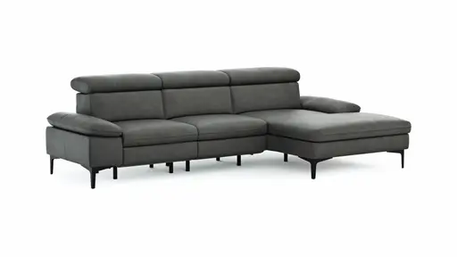 Ecksofa Felipa - 2,5-Sitzer mit Longchair rechts inkl. Armlehne verstellbar und Rückenlehne/Sitztiefe verstellbar (motorisch), Leder, Grau