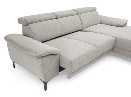 Ecksofa EZRA - 2-Sitzer, Ecke rechts inkl. Kopfteilverstellungen, Sitzvorzug, Stoff, Braun