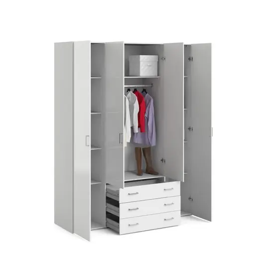 Drehtürenschrank- B ca. 154 cm, Weiß, Hochglanz