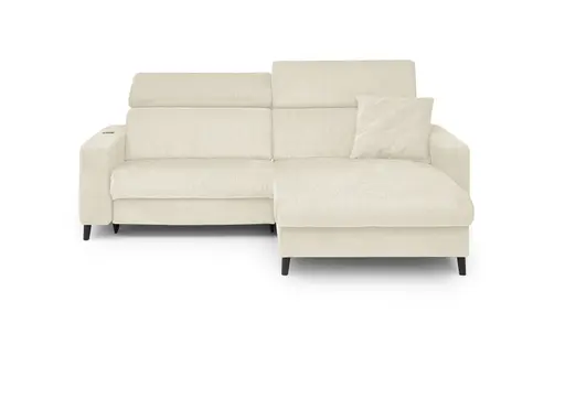 Ecksofa JANKO - 1-Sitzer mit Longchair rechts, Relaxfunktion motorisch, Stoff, Hellbeige