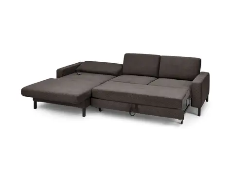 Ecksofa CALM MOVE 2.0 - Longchair links mit 2,5-Sitzer, Schlaffunktion, Feincord, Mocca