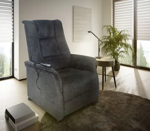 TV-Sessel MIKALA - Aufstehhilfe, Relaxfunktion, Kopfteilverstellung, Stoff, Schwarz