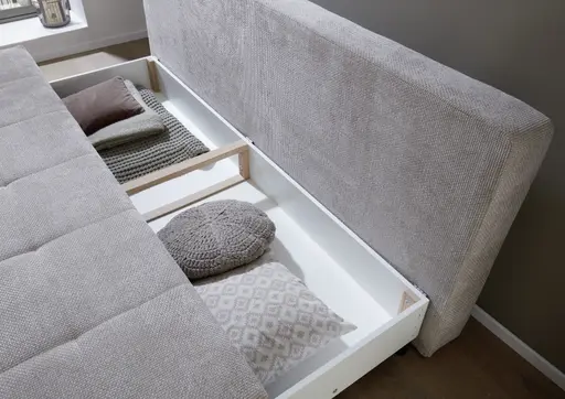 Schlafsofa - 3-Sitzer inkl. Schlaffunktion mit Bettkasten, Stoff, Hellgrau