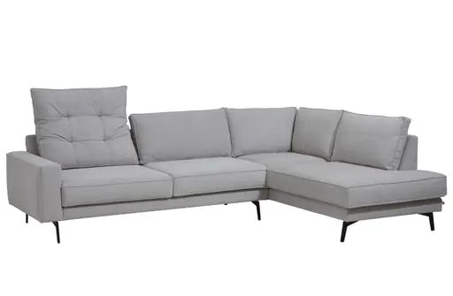 Ecksofa Samara - 2-Sitzer mit Ecke rechts inkl. Rückenlehne verstellbar, Stoff, Hellgrau