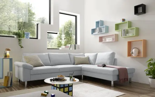 Ecksofa COOL - 2,5-Sitzer mit Ecke rechts, Stoff, Hellgrau