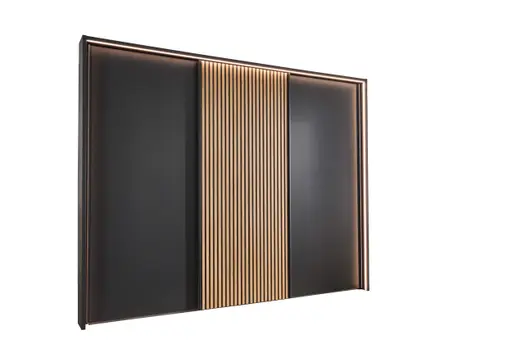 Schwebetürenschrank – inkl. Passepartout und Beleuchtung, B. ca. 260 cm, Graphit