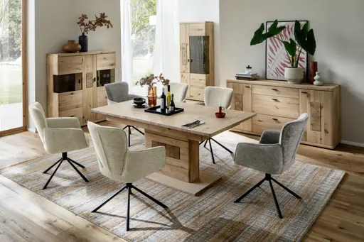 Highboard - mit Hirnholz Applikation, Balkeneiche, massiv