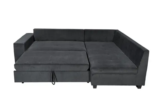 Ecksofa - 2-Sitzer mit Ecke rechts, Schlaffunktion, Cord, Schwarz
