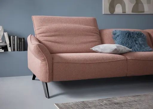 Ecksofa Bormio - 3-Sitzer mit Longchair rechts inklusive Relaxfunktion (motorisch), Stoff, Pfirsich