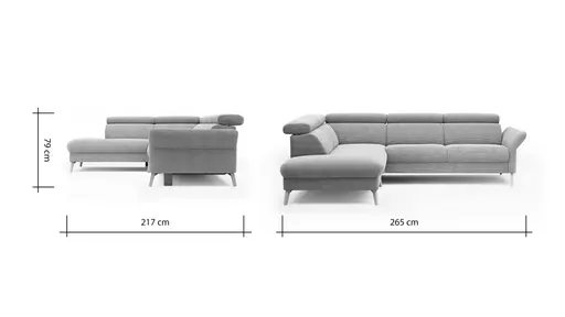 Sofa Maryville - Eckelement und Abschlussteil medium links mit 2,5-Sitzer, inkl. Kopfteil verstellbar, Stoff, Grau