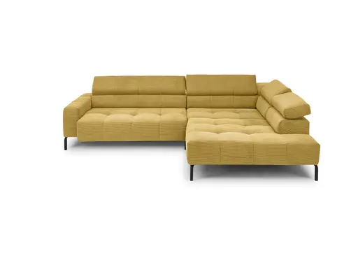  Ecksofa COLLEEN 2.0 - 2-Sitzer mit Ecke rechts, Sitzvorzug motorisch, Feincord, Gold