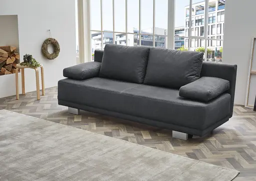 Schlafsofa - 2-Sitzer inkl. Schlaffunktion und Bettkasten, Stoff dunkelgrau