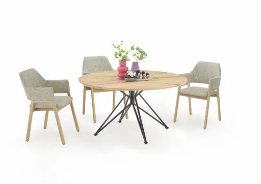 Esstisch - Ø/H ca. 140x75 cm, Zerreiche massiv geölt, Schweizer Kante, Schwarz