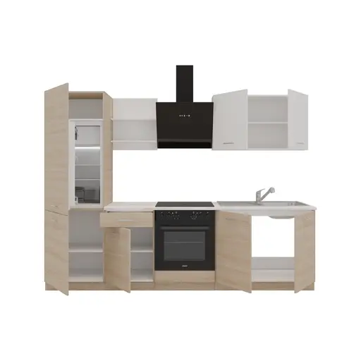 Küchenblock- ohne E-Geräte, B ca. 270 cm, Eiche Dekor, Weiß, Matt