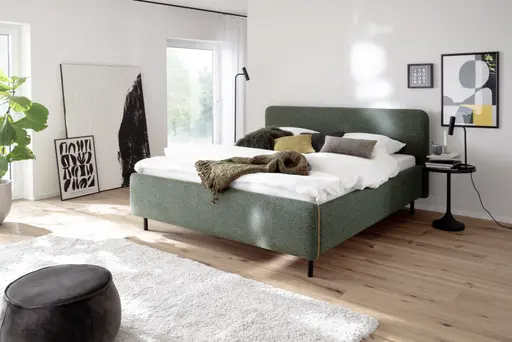 Polsterbett - Liegefläche ca. 180x200 cm, Absetzung Mango, Stoff, Dunkelgrün