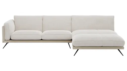 Ecksofa Valdemoro - 2,5-Sitzer mit  Longchair rechts inkl. Rückenlehne verstellbar, Stoff, Creme