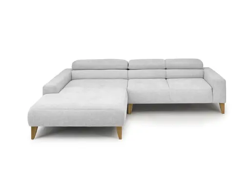 Ecksofa CHENOA - Longchair links mit 2-Sitzer, Kopfteil verstellbar, Stoff, Silbergrau