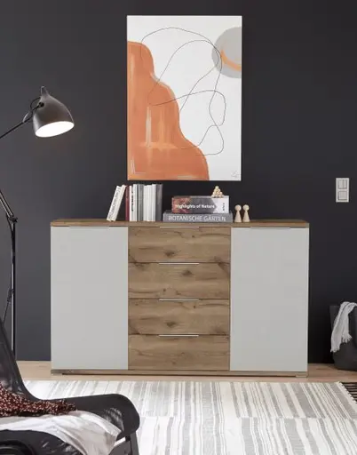 Kommode- Eiche Dekor, Hellgrau, Hirnholz