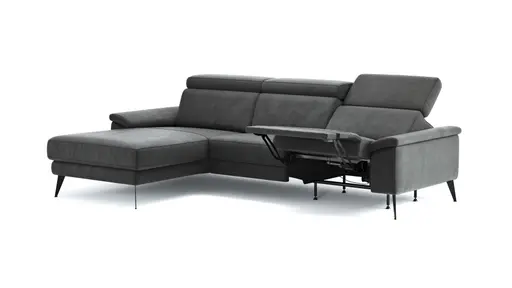 Ecksofa Anna - Longchair links mit 2,5-Sitzer inkl. Relaxfunktion (motorisch), Kopfteil verstellbar, Stoff, Stahl