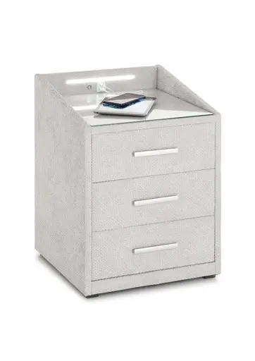 Nachttisch- Creme, mit Glasplatte, inkl. Beleuchtung