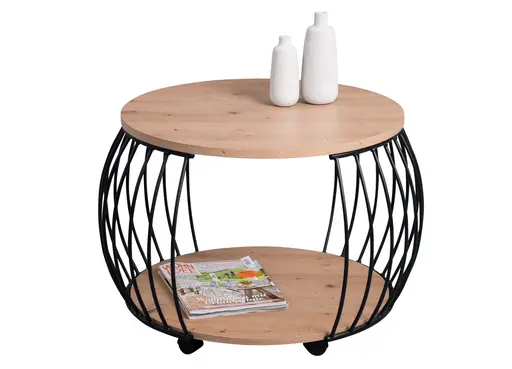 Couchtisch - Ø/H ca. 60x47 cm, Artisan Eiche Nachbildung, Schwarz