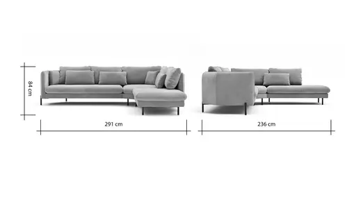 Ecksofa Birte - 2,5-Sitzer, Ecke rechts, Flachgewebe, Hellgrau