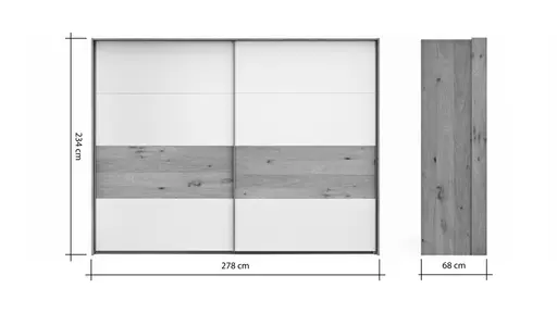 Schwebetürenschrank Viana - B ca. 278 cm, Furnier, Balkeneiche, Weiß