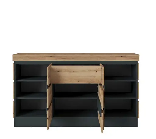 Sideboard- Eiche Dekor, Dunkelgrau