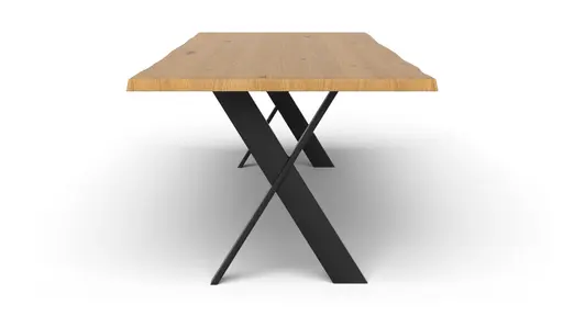 Esstisch 3100 - LB ca. 350x100 cm, Asteiche massiv, Waldkante, Kreuzfuß, Schwarz