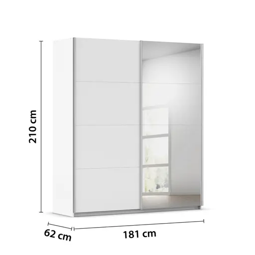 Schwebetürenschrank ROMAN- B ca. 181 cm, Weiß, Spiegel