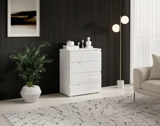 Kommode - B ca. 65 cm, Weiß, Weiß Hochglanz