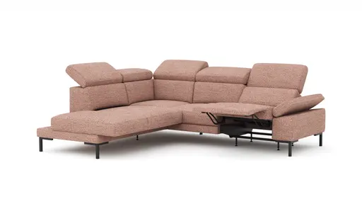 Ecksofa Hudson - Ecke links mit 2,5-Sitzer, inkl. Kopfteil/Armlehne verstellbar und Sitzvorzug/Relaxfunktion (motorisch), Stoff, Kupfer