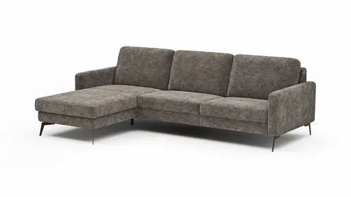 Ecksofa Enna - Longchair Links mit 3-Sitzer, Armlehne A, Stoff, Graubraun