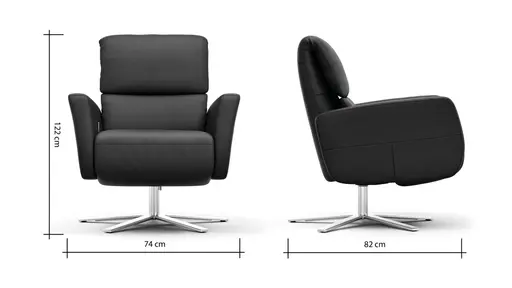 Drehsessel Lotta -Größe L, inkl. Relaxfunktion, Leder, Schwarz