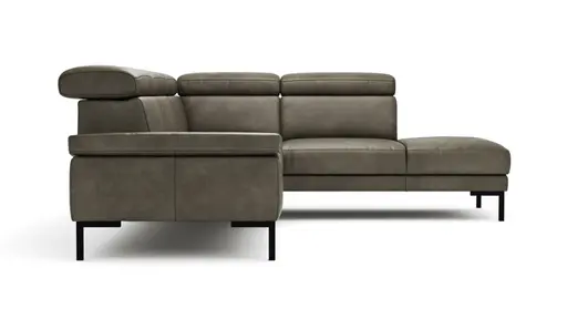 Ecksofa Hudson - 2,5-Sitzer mit Ecke rechts, inkl. Kopfteil verstellbar, Leder, Braungrün