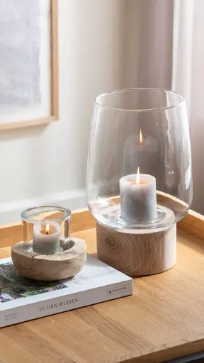 Windlicht - Glas/Holz, HD ca. 32x20,5 cm